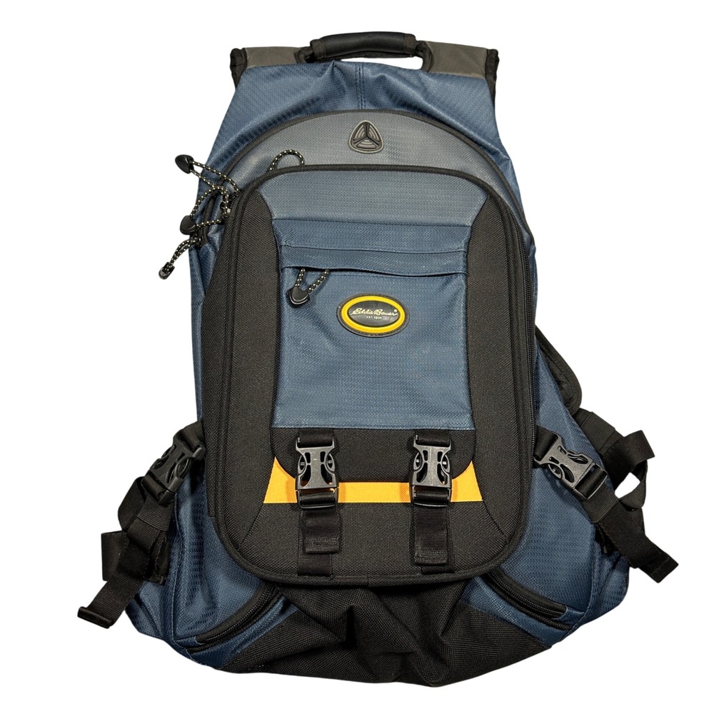Eddie Bauer Blue Black Ripstop Hiking Backpack Daypack Padded Mesh Back Straps